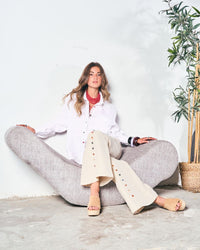 Beige Jewel Linen Flared Pants