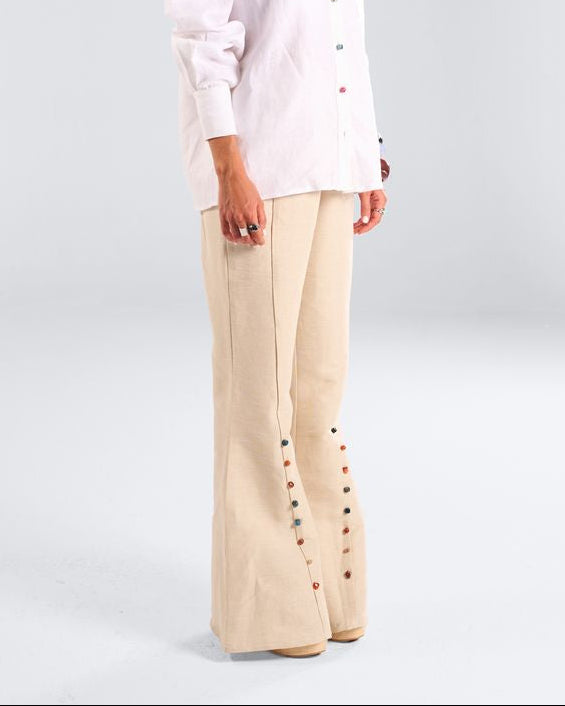 Beige Jewel Flared Pants