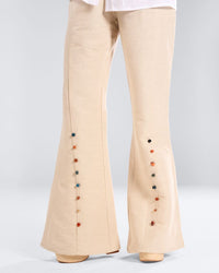 Beige Jewel Linen Flared Pants