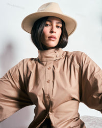 Beige Collar Poplin Shirt