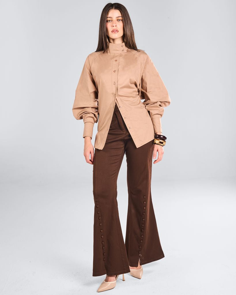 Beige Collar Poplin Shirt