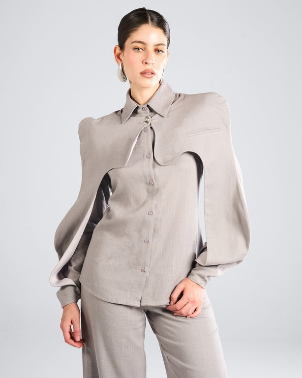 Grey Waved Jazer Maxi Set