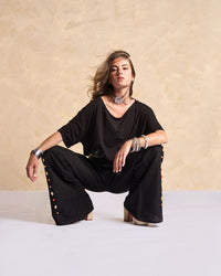 Black Jewel Linen Flared Pants