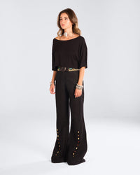 Black Jewel Linen Flared Pants