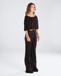 Black Jewel Linen Flared Pants